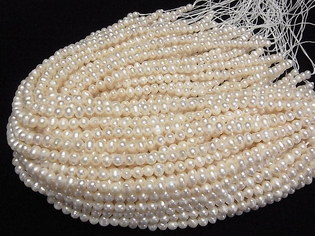 [Video] Fresh Water Pearl AA+ Potato 6-7mm White [1mm hole] 1strand beads (aprx.14inch/34cm)