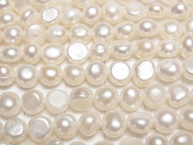 [Video] Fresh Water Pearl AA+ Potato-Coin 6-7mm White 1strand beads (aprx.14inch/34cm)