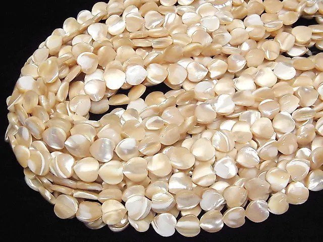 [Video]Mother of Pearl MOP Beige Vertical Hole Heart Shape 12x12mm 1strand beads (aprx.15inch/37cm)