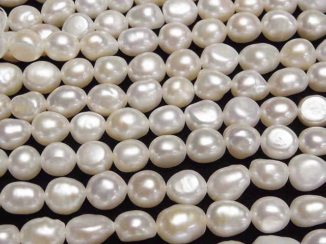 [Video] Fresh Water Pearl AA++ Baroque 8-10mm White 1strand beads (aprx.14inch/35cm)