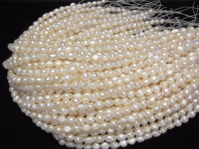 [Video] Fresh Water Pearl AA++ Baroque 8-10mm White 1strand beads (aprx.14inch/35cm)