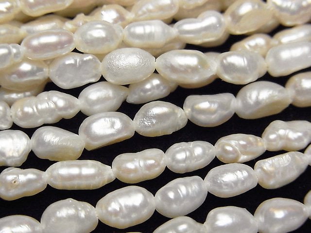[Video] Fresh Water Pearl AA Baroque-Rice 7-9mm White 1strand beads (aprx.13inch/33cm)