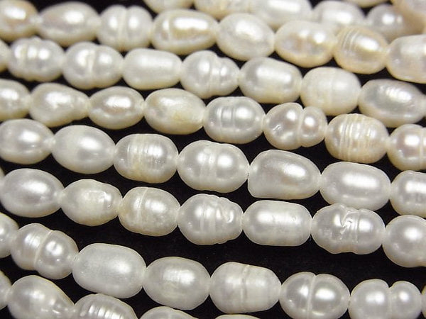 [Video] Fresh Water Pearl AA Rice-Baroque 6x4.5x4.5mm White 1strand beads (aprx.13inch/33cm)