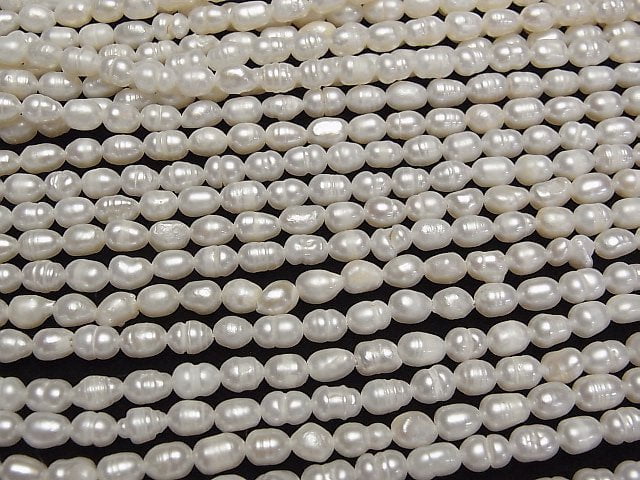 [Video] Fresh Water Pearl AA Rice-Baroque 6x4.5x4.5mm White 1strand beads (aprx.13inch/33cm)