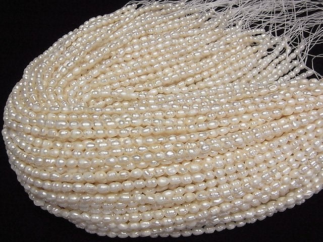 [Video] Fresh Water Pearl AA Rice-Baroque 6x4.5x4.5mm White 1strand beads (aprx.13inch/33cm)