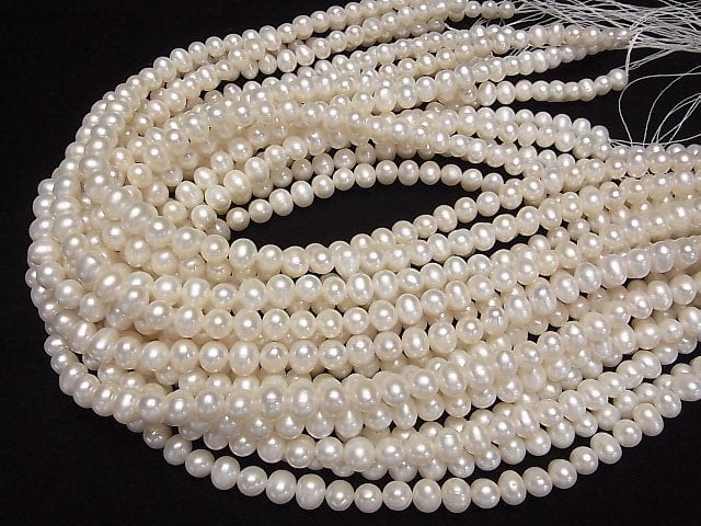 [Video] Fresh Water Pearl AA++ Potato 7-8mm White half or 1strand beads (aprx.15inch/38cm)