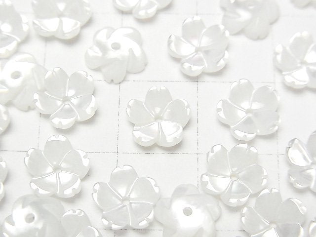 [Video] High Quality White Shell (Silver-lip Oyster) AAA 3D Flower 8mm Center Hole 4pcs