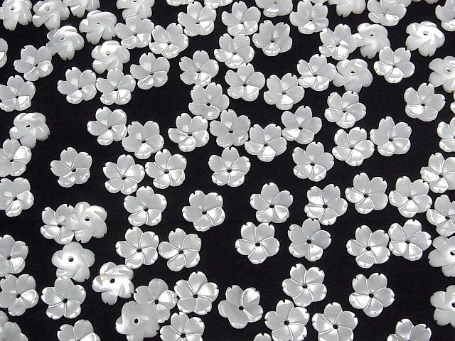 [Video] High Quality White Shell (Silver-lip Oyster) AAA 3D Flower 8mm Center Hole 4pcs