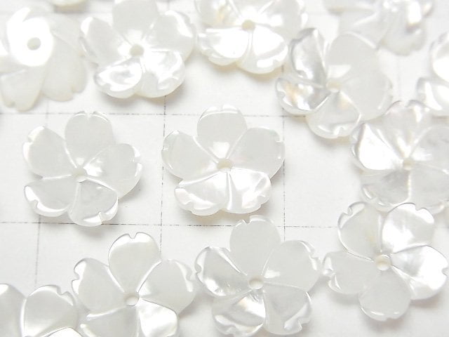 [Video] High Quality White Shell (Silver-lip Oyster) AAA 3D Flower 10mm Center Hole 4pcs