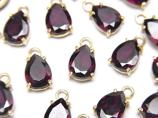 [Video]High Quality Rhodolite Garnet AAA Bezel Setting Pear shape Faceted 8x6mm 18KGP 1pc