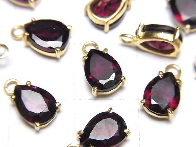 [Video]High Quality Rhodolite Garnet AAA Bezel Setting Pear shape Faceted 8x6mm 18KGP 1pc