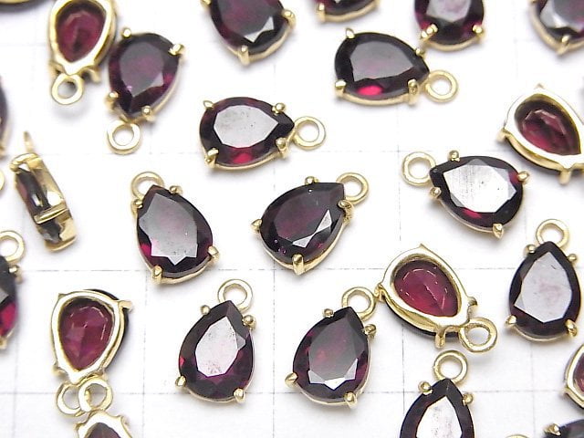 [Video]High Quality Rhodolite Garnet AAA Bezel Setting Pear shape Faceted 8x6mm 18KGP 1pc