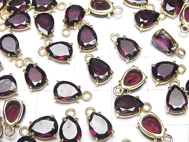 [Video]High Quality Rhodolite Garnet AAA Bezel Setting Pear shape Faceted 8x6mm 18KGP 1pc