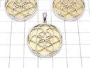 Meteorite Seed of Life Design Coin Pendant 27mm Yellow Gold Silver925