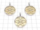 Meteorite Seed of Life Design Coin Pendant 27mm Yellow Gold Silver925