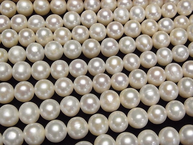 [Video] Fresh Water Pearl AAA- Semi Round-Potato 9-10mm White half or 1strand beads (aprx.15inch/38cm)