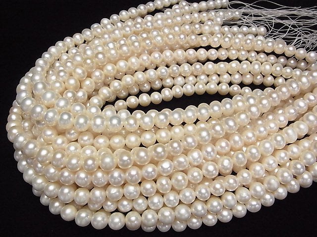 [Video] Fresh Water Pearl AAA- Semi Round-Potato 9-10mm White half or 1strand beads (aprx.15inch/38cm)