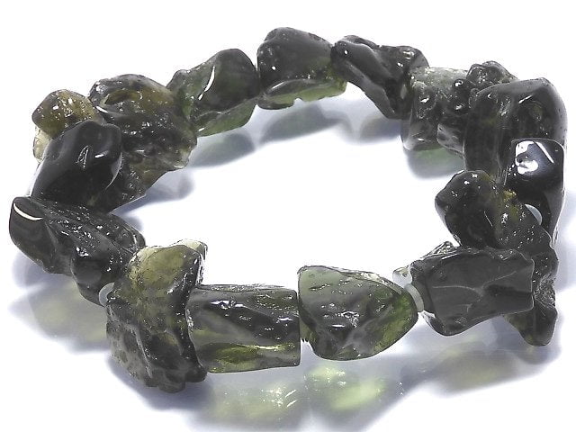 [Video][One of a kind] Moldavite AAA Rough Nugget Bracelet NO.4