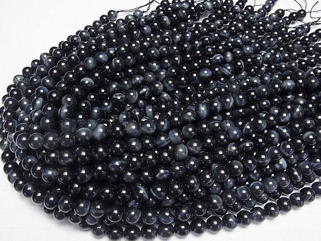 [Video] Blue color Tiger's Eye AAA- Round 8mm half or 1strand beads (aprx.15inch/37cm)