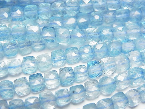 [Video]High Quality! Blue color Topaz AA++ Cube Shape 4x4x4mm 1strand beads (aprx.15inch/37cm)