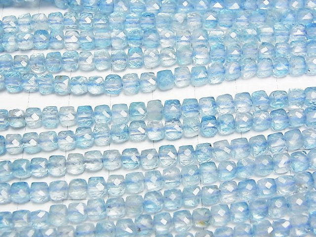 [Video]High Quality! Blue color Topaz AA++ Cube Shape 4x4x4mm 1strand beads (aprx.15inch/37cm)