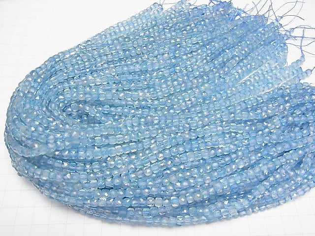 [Video]High Quality! Blue color Topaz AA++ Cube Shape 4x4x4mm 1strand beads (aprx.15inch/37cm)