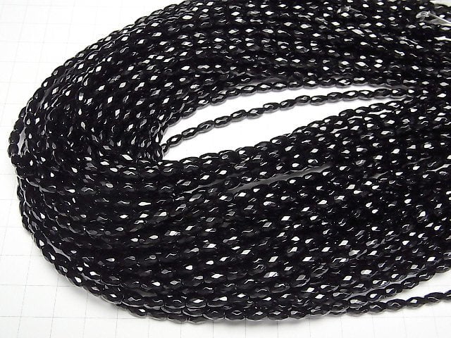 [Video] Onyx Faceted Rice 6x4x4mm half or 1strand beads (aprx.15inch/36cm)