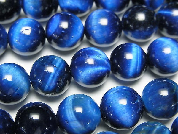 [Video] Blue color Tiger's Eye AAA- Round 10mm half or 1strand beads (aprx.15inch/36cm)