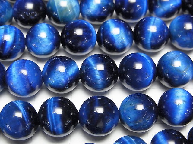 [Video] Blue color Tiger's Eye AAA- Round 10mm half or 1strand beads (aprx.15inch/37cm)