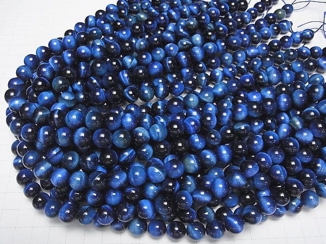 [Video] Blue color Tiger's Eye AAA- Round 10mm half or 1strand beads (aprx.15inch/37cm)