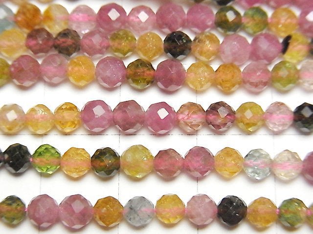 [Video]High Quality! Multi-color Tourmaline AA++ Faceted Round 4mm half or 1strand beads (aprx.15inch/36cm)