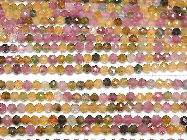 [Video]High Quality! Multi-color Tourmaline AA++ Faceted Round 4mm half or 1strand beads (aprx.15inch/36cm)