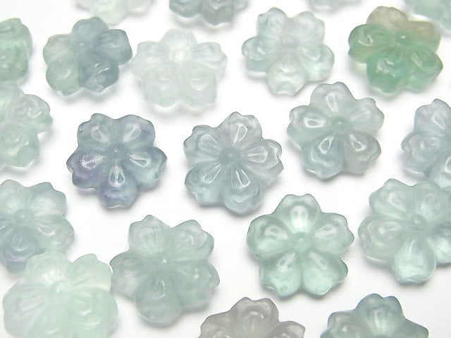 [Video] Blue Green Fluorite AAA- Flower Motif 12x13mm [Drilled Hole] 5pcs