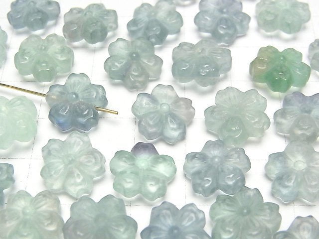 [Video] Blue Green Fluorite AAA- Flower Motif 12x13mm [Drilled Hole] 5pcs