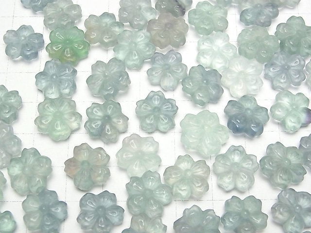 [Video] Blue Green Fluorite AAA- Flower Motif 12x13mm [Drilled Hole] 5pcs