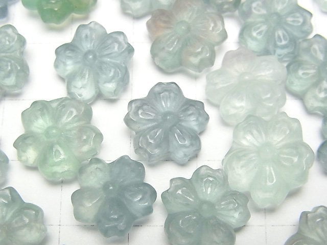 [Video] Blue Green Fluorite AAA- Flower Motif 12x13mm [Drilled Hole] 5pcs