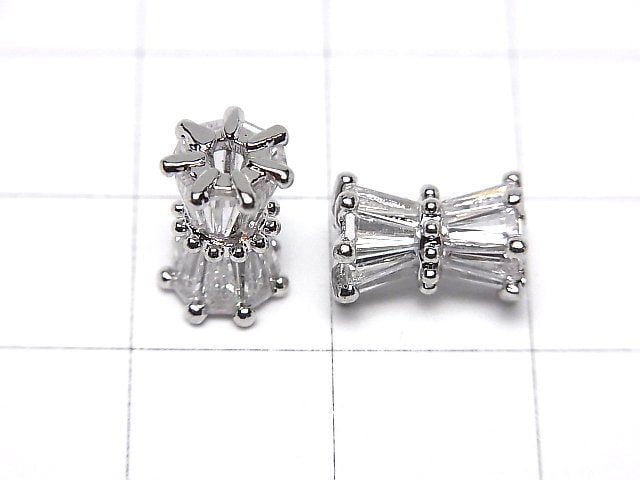Metal parts Ribbon Tube 10x7x7mm Silver color (with CZ) 1pc