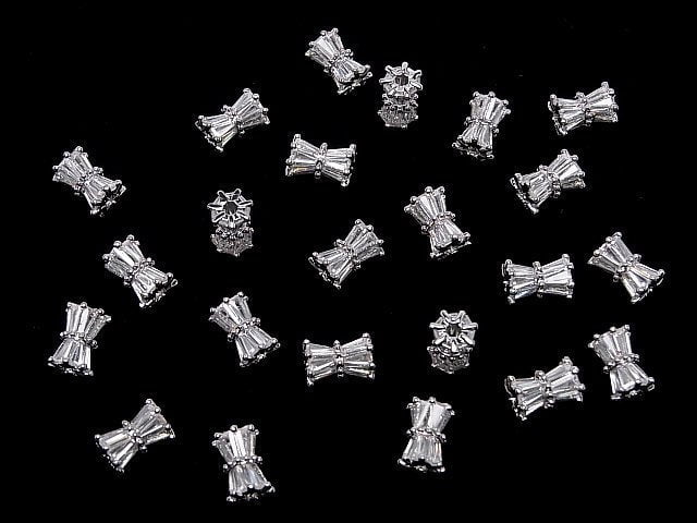 Metal parts Ribbon Tube 10x7x7mm Silver color (with CZ) 1pc