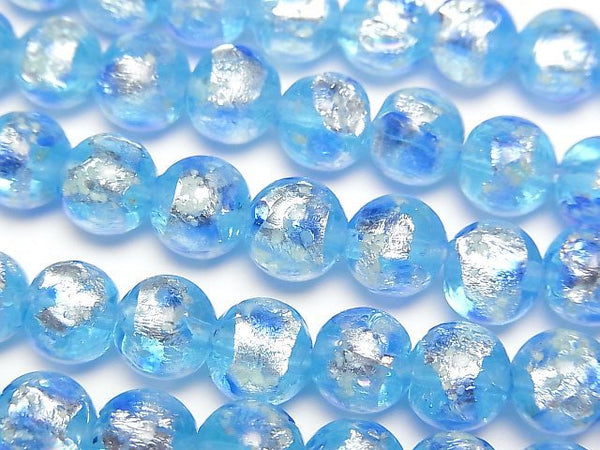 [Video] Lampwork Beads Round 8mm [Blue x Light Blue/Luminous type] 1/4 or 1strand beads (aprx.15inch/36cm)