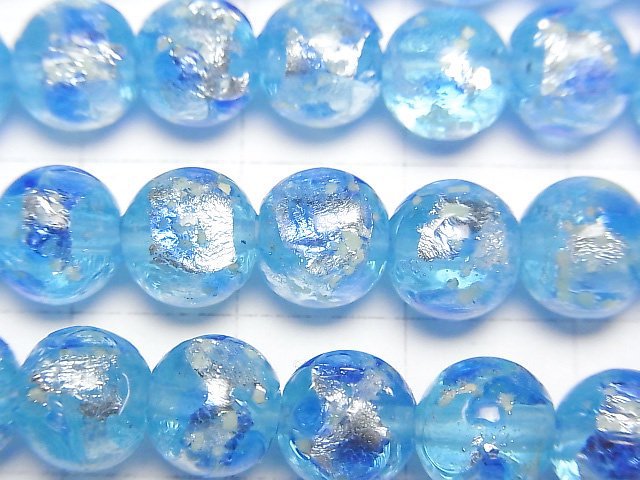 [Video] Lampwork Beads Round 8mm [Blue x Light Blue/Luminous type] 1/4 or 1strand beads (aprx.15inch/36cm)