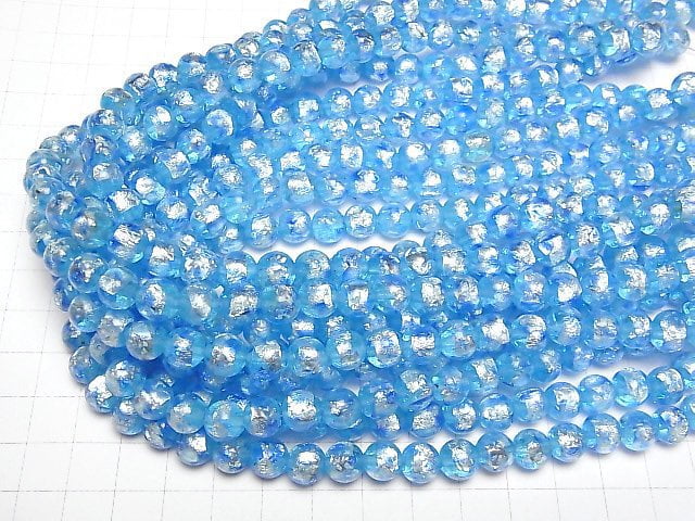 [Video] Lampwork Beads Round 8mm [Blue x Light Blue/Luminous type] 1/4 or 1strand beads (aprx.15inch/36cm)