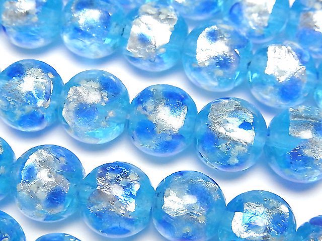 [Video] Lampwork Beads Round 12mm [Blue x Light Blue/Luminous type] 1/4 or 1strand beads (aprx.14inch/34cm)