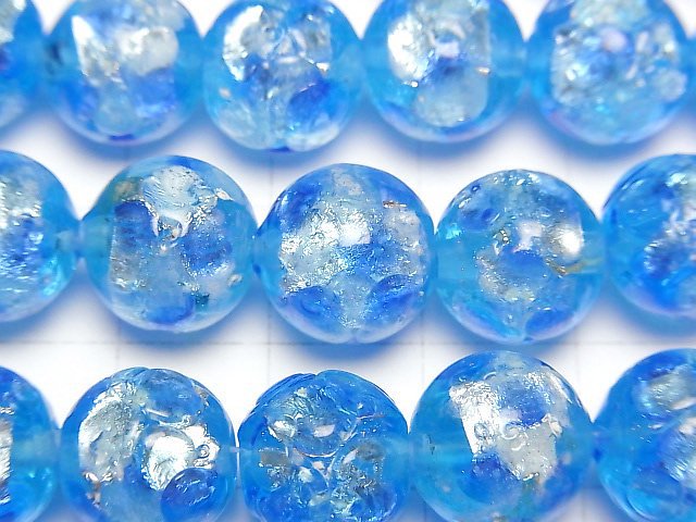 [Video] Lampwork Beads Round 12mm [Blue x Light Blue/Luminous type] 1/4 or 1strand beads (aprx.14inch/34cm)