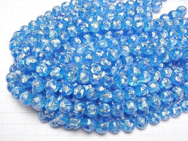 [Video] Lampwork Beads Round 12mm [Blue x Light Blue/Luminous type] 1/4 or 1strand beads (aprx.14inch/34cm)