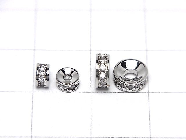 Metal parts Rondelle [4mm][6mm] Silver color (with CZ) 2pcs