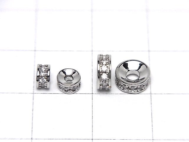 Metal parts Roundel [4mm][6mm] Silver color (with CZ) 2pcs