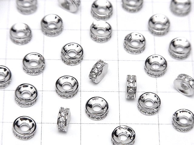 Metal parts Rondelle [4mm][6mm] Silver color (with CZ) 2pcs