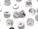 Metal parts Deformed Rondelle 6mm (with CZ) Silver color 2pcs
