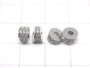 Metal parts Deformed Rondelle 6mm (with CZ) Silver color 2pcs