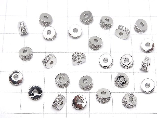 Metal parts Deformed Rondelle 6mm (with CZ) Silver color 2pcs